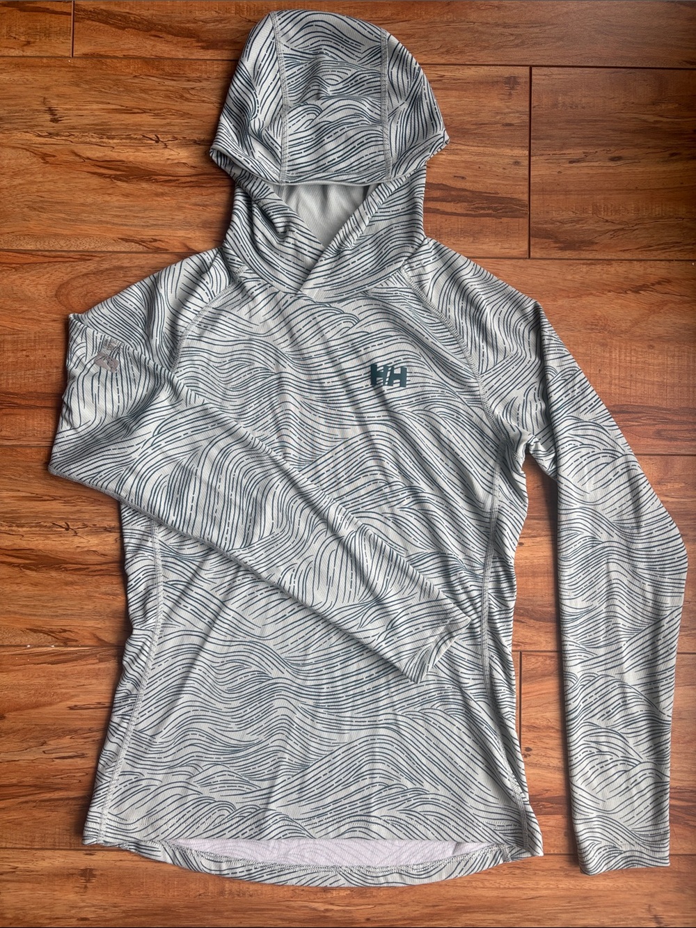 Helly Hansen Light Gray Wave-Print Hooded Long Sleeve Top